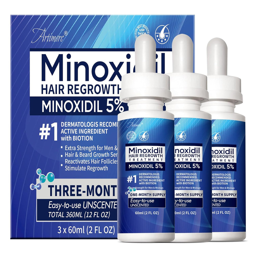 5% Minoxidil Hair Growth Serum for Men & Women with Biotin: Minoxidil for Men and Women, 5 Percent, Hair Regrowth Treatment, Extra Strength (6 FL OZ, Dropper 3pcs)