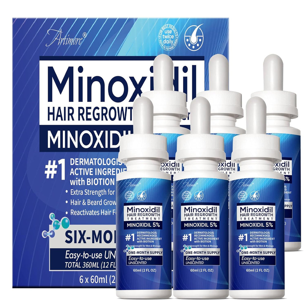 5% Minoxidil Hair Growth Serum for Men & Women with Biotin: Minoxidil for Men and Women, 5 Percent, Hair Regrowth Treatment, Extra Strength (12 FL OZ, Dropper 6)