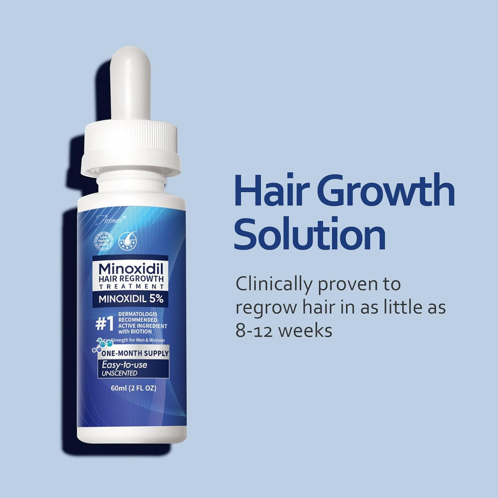 5% Minoxidil Hair Growth Serum for Men & Women with Biotin: Minoxidil for Men and Women, 5 Percent, Hair Regrowth Treatment, Extra Strength (12 FL OZ, Dropper 6)