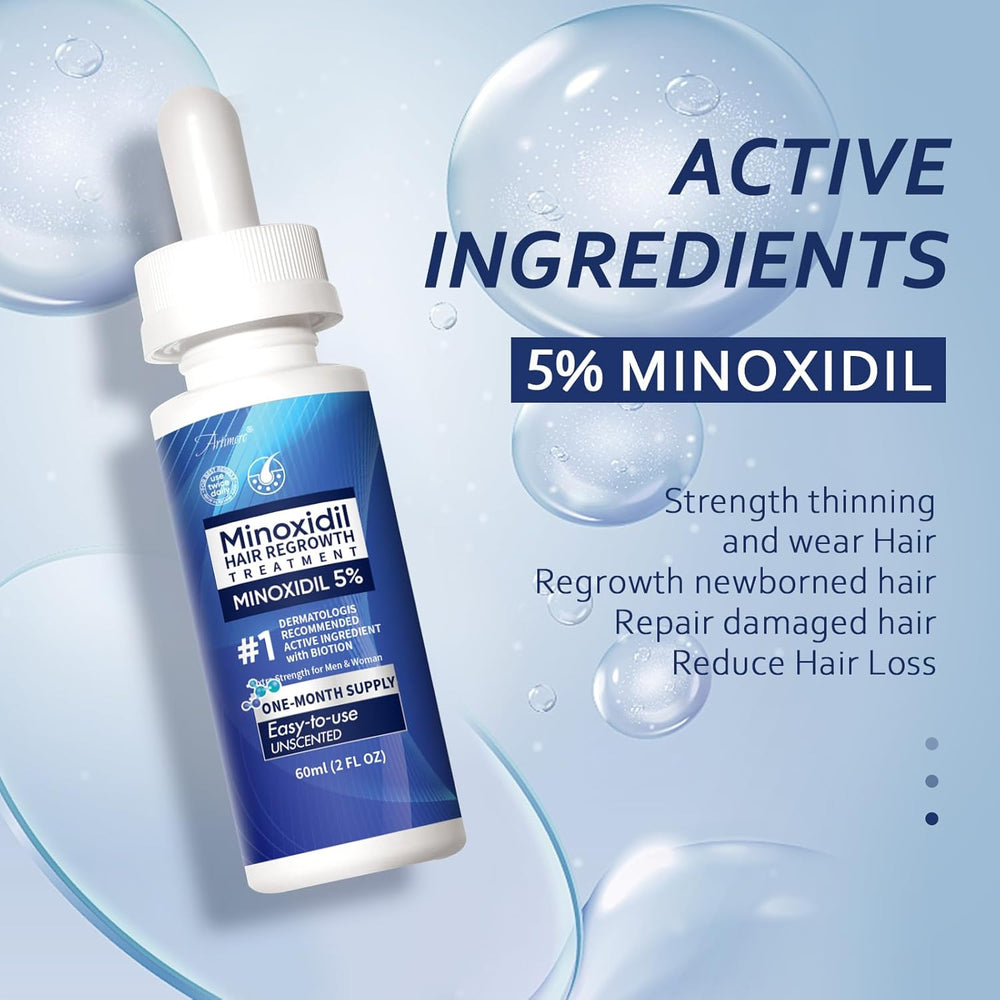 5% Minoxidil Hair Growth Serum for Men & Women with Biotin: Minoxidil for Men and Women, 5 Percent, Hair Regrowth Treatment, Extra Strength (12 FL OZ, Dropper 6)
